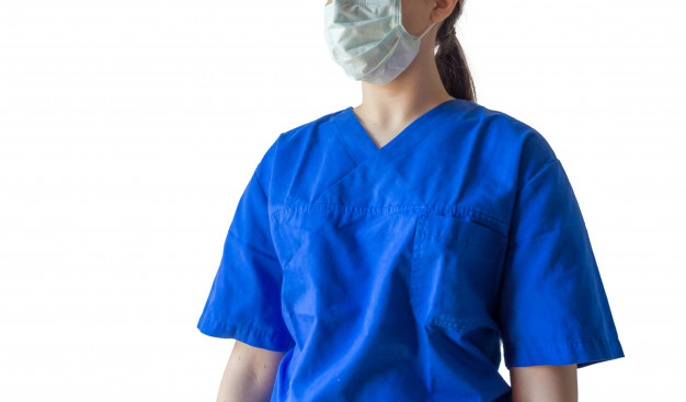 young-female-doctor-wearing-blue-medical-uniform-mask